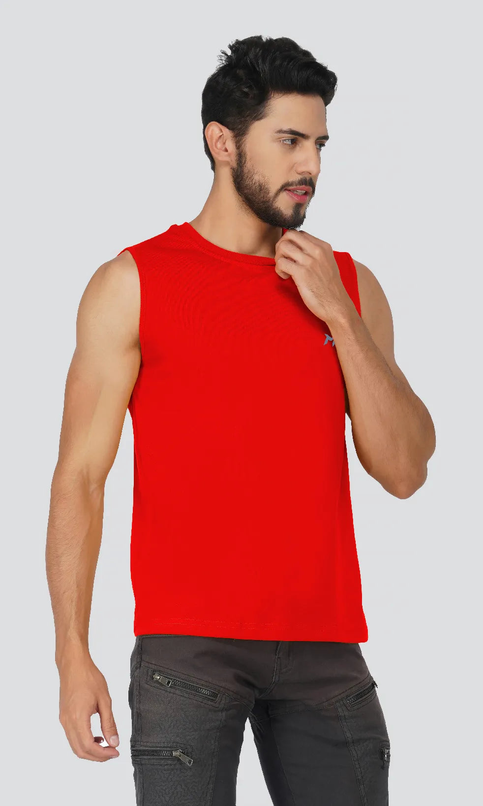 Mebadass Cotton Men's Sleeveless Regular Size Vests - Red