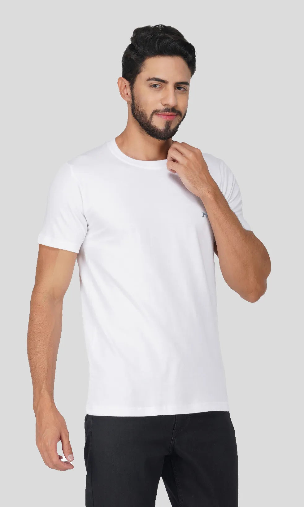 Mebadass Cotton Mens Basic Solid Halfsleeves T-shirts - White