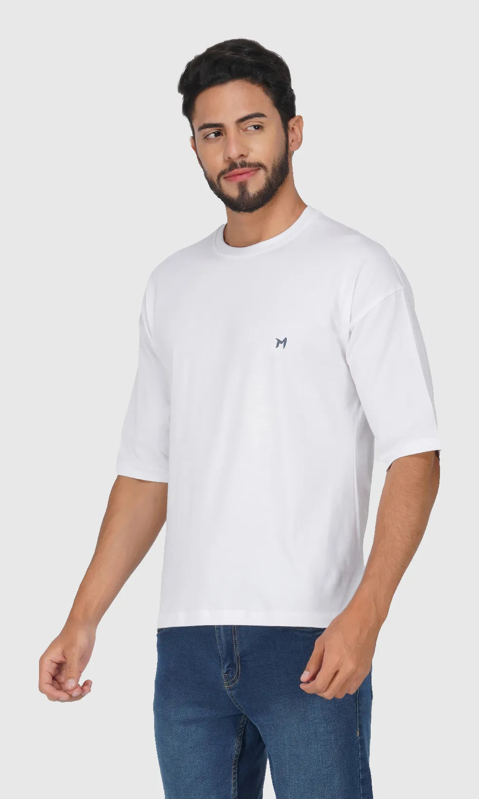 Mebadass Cotton Men's OverSized/Baggy Dropshoulder T-shirts - White