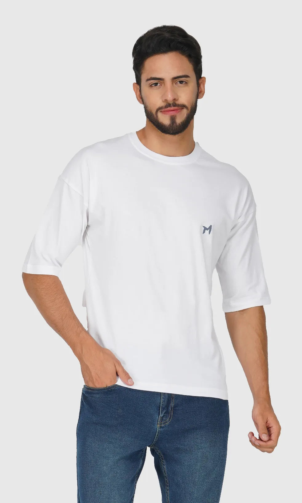 Mebadass Cotton Men's OverSized/Baggy Dropshoulder T-shirts - White