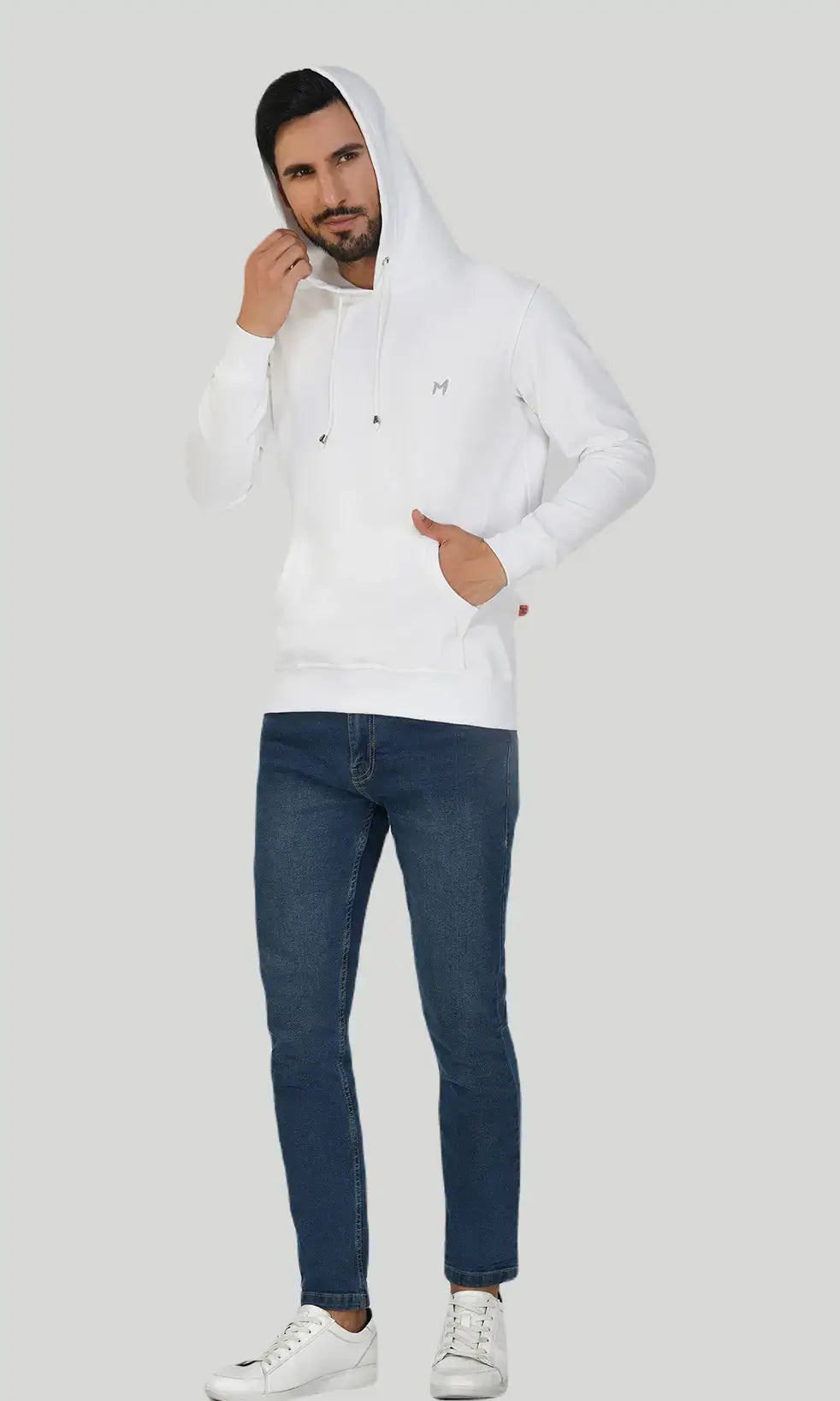 Mebadass Cotton Men's Winterwear Hoodie - White