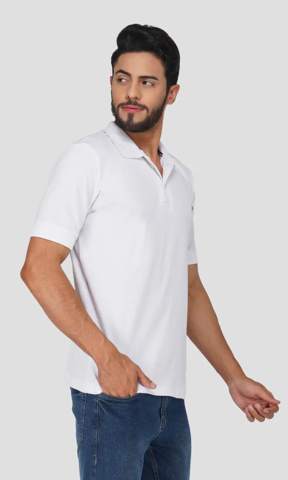 Mebadass Cotton Men's Plain Polo Neck Collar T-shirt - White