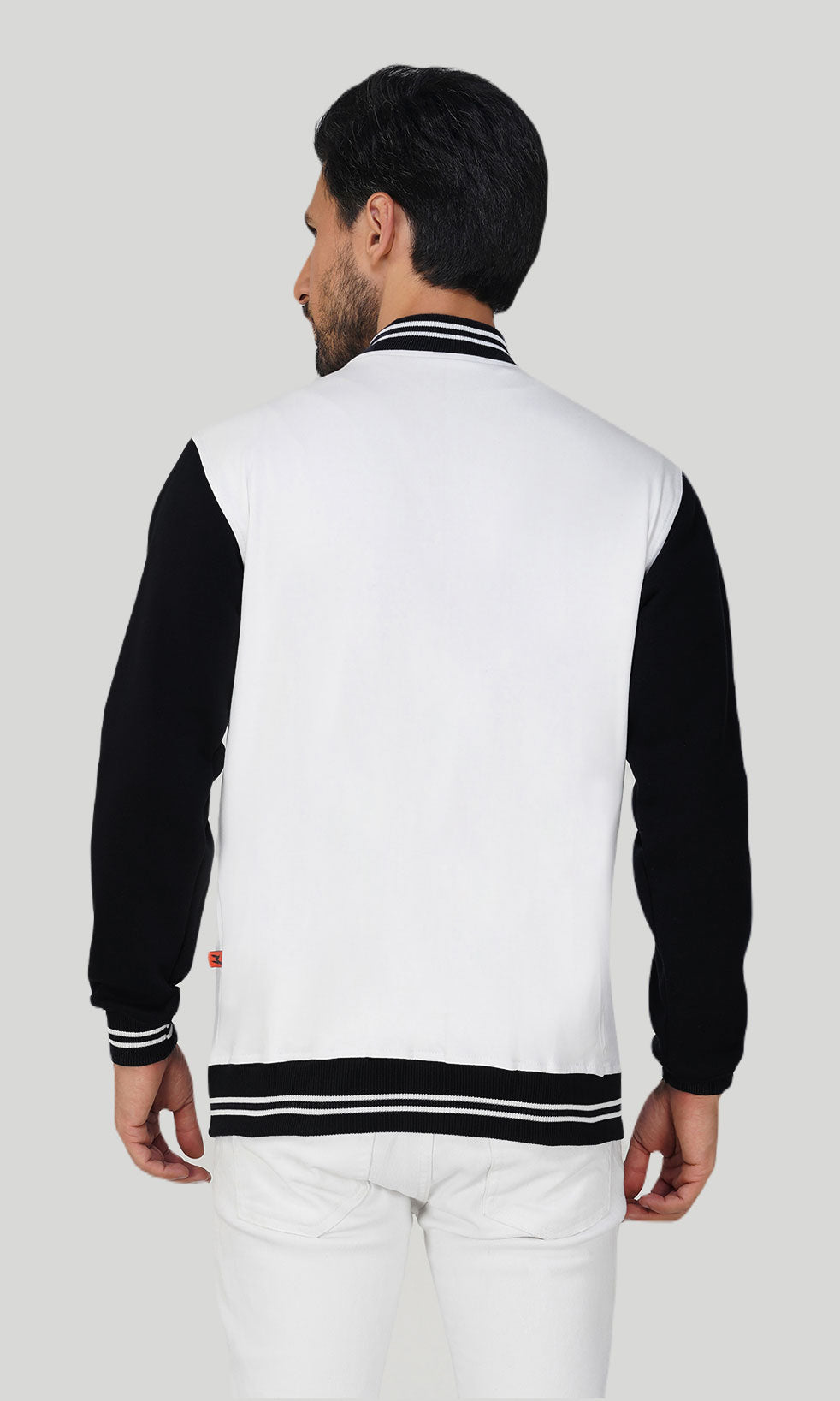 Mebadass Cotton Men's Varsity Winterwear Jacket - White & Black