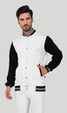 Mebadass Cotton Men's Varsity Winterwear Jacket - White & Black