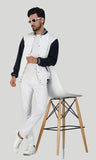 Mebadass Cotton Men's Varsity Winterwear Jacket - White & Navy